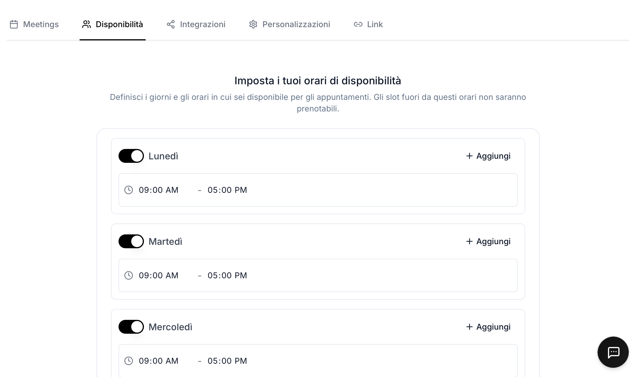 Configurazione Orari